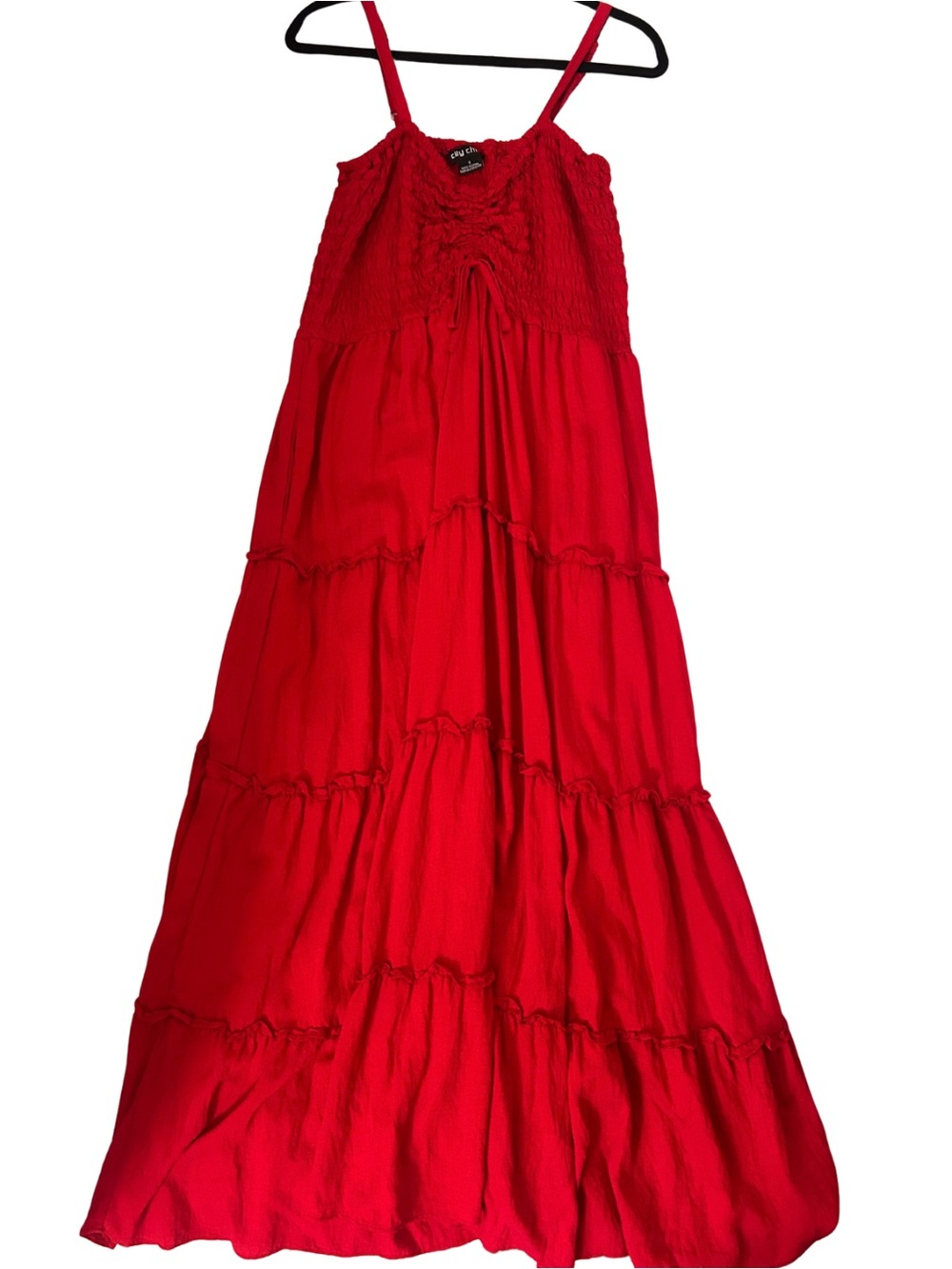 Smocked Tiered Maxi Dress — Red